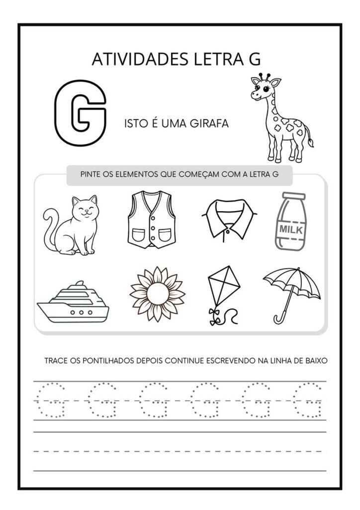 Atividade letra G gratis para alfabetização página 1